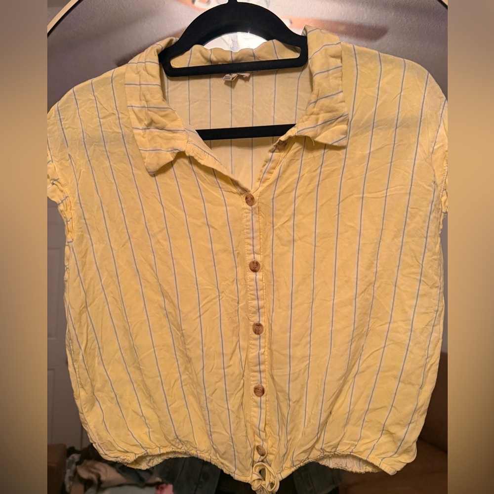 Lily White Yellow and Blue Striped Button-Down Shirt
